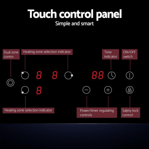 Devanti Electric Ceramic Cooktop 60cm Kitchen Cooker 4 Burner Hob Touch Control 5200W - Image 5