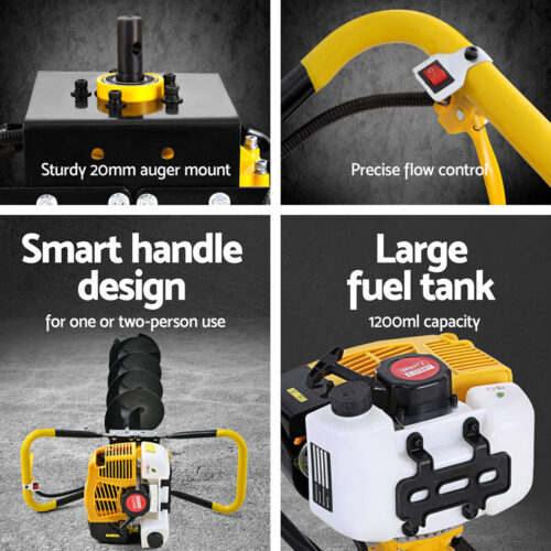 Giantz 74CC Post Hole Digger 200mm Petrol Drill Auger Extension Bits - Image 6