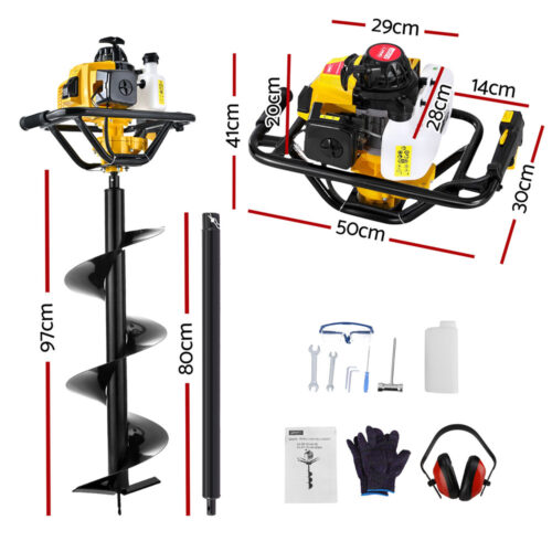 Giantz 82CC Post Hole Digger 300mm Petrol Drill Auger Extension Bits - Image 2