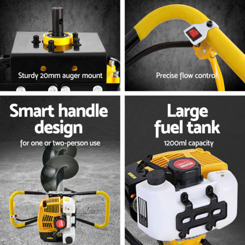 Giantz 74CC Post Hole Digger Petrol Motor Drill Extension Auger Bits Kits - Image 6
