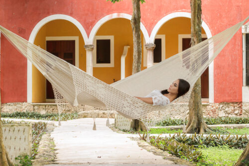 Outdoor undercover cotton Mayan Legacy hammock with hand crocheted tassels King Size Marble - Image 9