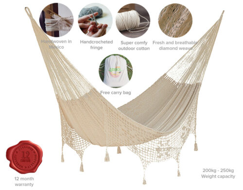 Outdoor undercover cotton Mayan Legacy hammock with hand crocheted tassels Queen Size Marble Colour - Image 13