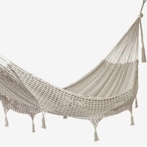 Outdoor undercover cotton Mayan Legacy hammock with hand crocheted tassels Queen Size Marble Colour