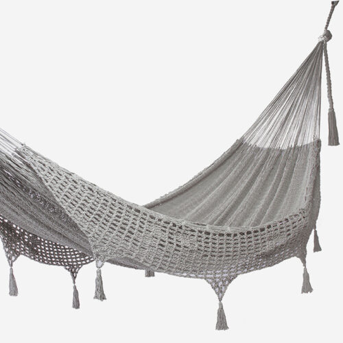 Outdoor undercover cotton Mayan Legacy hammock with hand crocheted tassels King Size Dream Sands