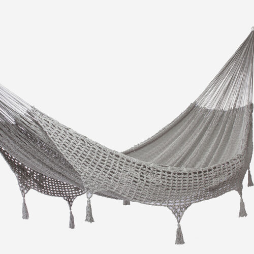 Outdoor undercover cotton Mayan Legacy hammock with hand crocheted tassels King Size Dream Sands