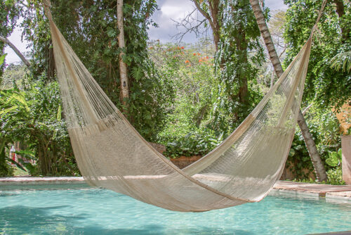 Mayan Legacy Queen Size Super Nylon Mexican Hammock in Cream Colour - Image 2
