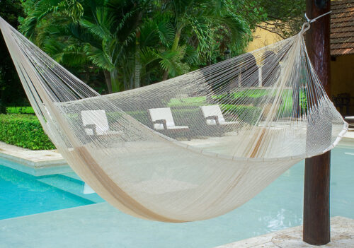 Mayan Legacy Queen Size Super Nylon Mexican Hammock in Cream Colour - Image 4