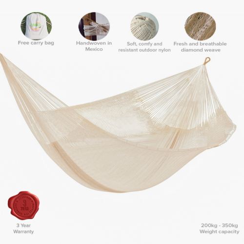 Mayan Legacy Queen Size Super Nylon Mexican Hammock in Cream Colour - Image 6