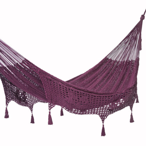 Outdoor undercover cotton Mayan Legacy hammock with hand crocheted tassels King Size Maroon