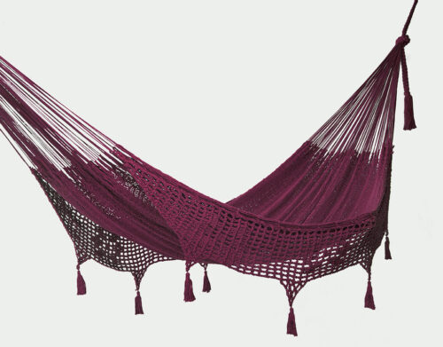 Outdoor undercover cotton Mayan Legacy hammock with hand crocheted tassels King Size Maroon - Image 4