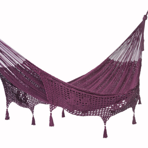 Outdoor undercover cotton Mayan Legacy hammock with hand crocheted tassels Queen Size Maroon