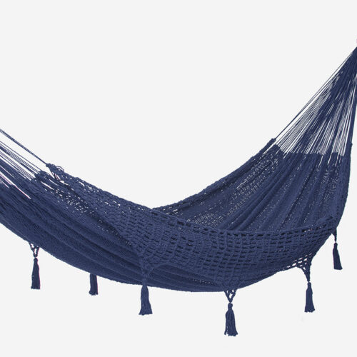 Outdoor undercover cotton Mayan Legacy hammock with hand crocheted tassels Queen Size Blue