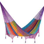 Outdoor undercover cotton Mayan Legacy hammock with hand crocheted tassels King Size Colorina
