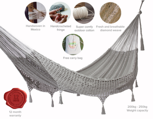 Outdoor undercover cotton Mayan Legacy hammock with hand crocheted tassels Queen Size Dream Sands - Image 10