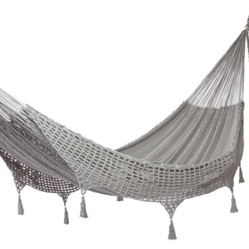 Outdoor undercover cotton Mayan Legacy hammock with hand crocheted tassels Queen Size Dream Sands