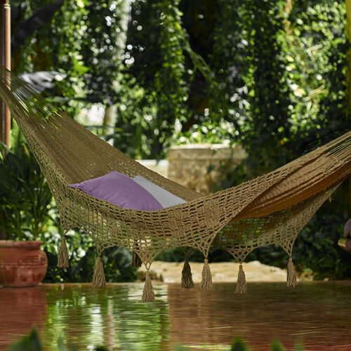 Outdoor Undercover Cotton Mayan Legacy Hammock Hand Crocheted Tassels King Size Cedar