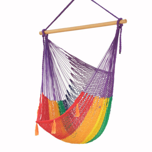 Mayan Legacy Extra Large Outdoor Cotton Mexican Hammock Chair in Rainbow Colour - Image 5