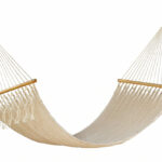 Mayan Legacy Queen Size Outdoor Cotton Mexican Resort Hammock With Fringe in Cream Colour