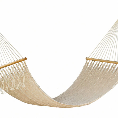 Mayan Legacy Queen Size Outdoor Cotton Mexican Resort Hammock With Fringe in Cream Colour