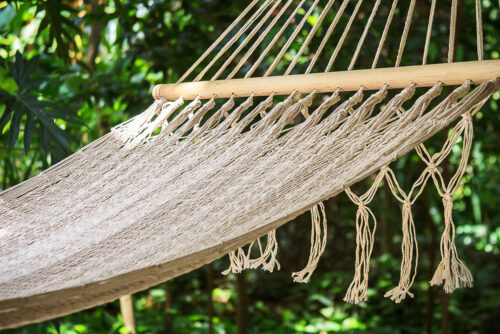 Mayan Legacy Queen Size Outdoor Cotton Mexican Resort Hammock With Fringe in Cream Colour - Image 13