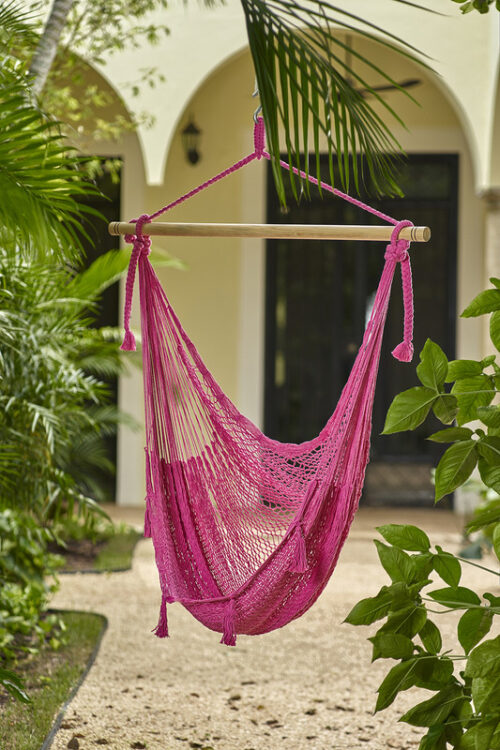 Mayan Legacy Extra Large Outdoor Cotton Mexican Hammock Chair in Mexican Pink Colour - Image 2