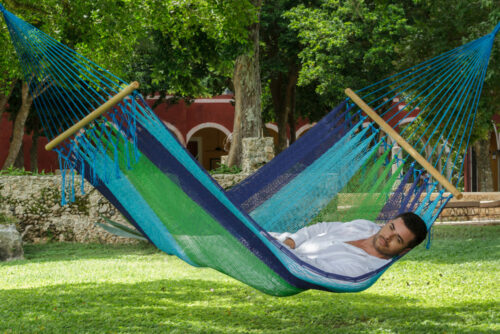 Mayan Legacy Queen Size Outdoor Cotton Mexican Resort Hammock No Fringe in Oceanica Colour - Image 3
