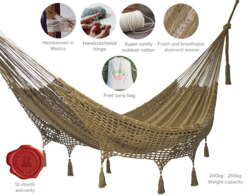Outdoor undercover cotton Mayan Legacy hammock with hand crocheted tassels Queen Size Cedar - Image 2