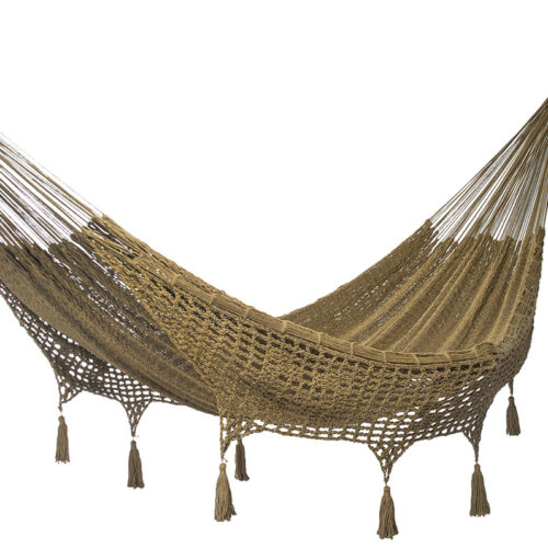 Outdoor undercover cotton Mayan Legacy hammock with hand crocheted tassels Queen Size Cedar