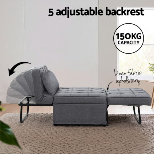 Artiss Sofa Bed Lounge Convertible Ottoman 1 Seater Couch Recliner Linen Grey - Image 5