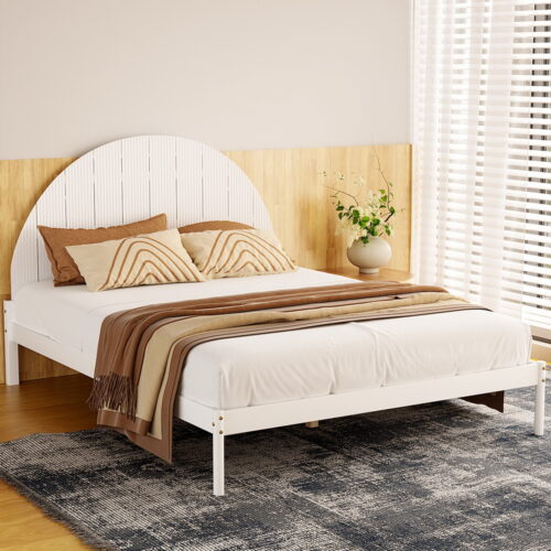 Artiss Bed Frame Queen Size Wooden White DALY - Image 7