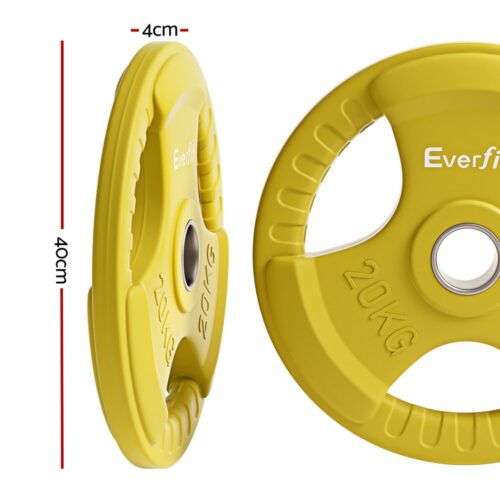 Everfit Weight Plates Standard 20kgx2 Dumbbell Barbell Plate Weight Lifting Home Gym Yellow - Image 2