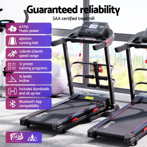 Everfit Treadmill Electric Home Gym Fitness Exercise Machine with Sit Up Bar 450mm - Image 4