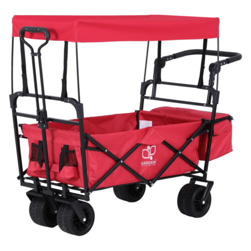 Gardeon Garden Cart with Removable Canopy Red - Image 4