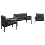 3-Piece Balcony Furniture Set with Cushions Black Steel