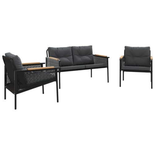 3-Piece Balcony Furniture Set with Cushions Black Steel