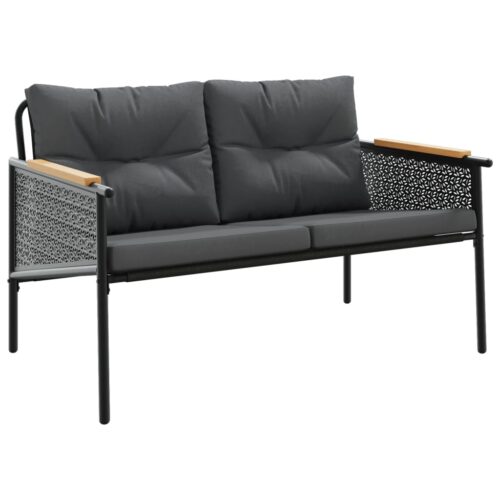 3-Piece Balcony Furniture Set with Cushions Black Steel - Image 3