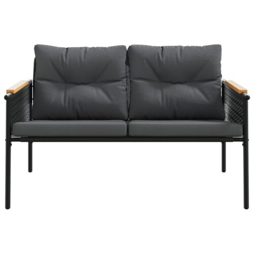 3-Piece Balcony Furniture Set with Cushions Black Steel - Image 4