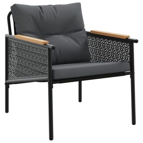 3-Piece Balcony Furniture Set with Cushions Black Steel - Image 5