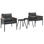 4-Piece Balcony Furniture Set with Cushions Black Steel