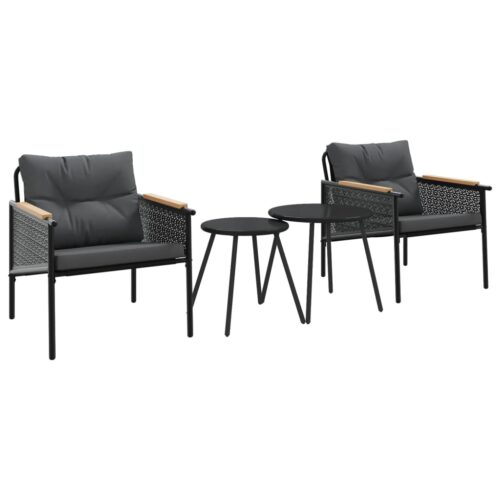 4-Piece Balcony Furniture Set with Cushions Black Steel