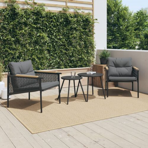 4-Piece Balcony Furniture Set with Cushions Black Steel - Image 2