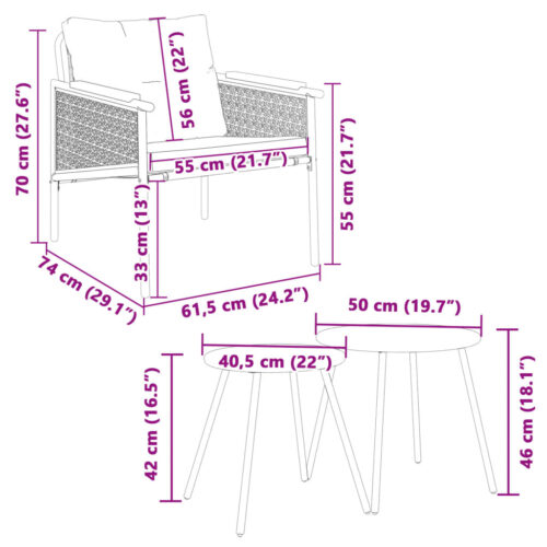 4-Piece Balcony Furniture Set with Cushions Black Steel - Image 9