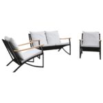 3-Piece Balcony Furniture Set with Cushions Black Steel