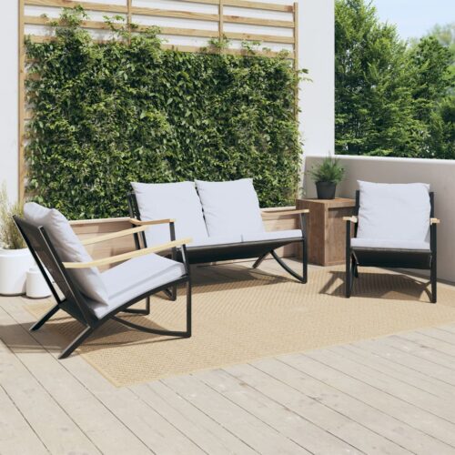 3-Piece Balcony Furniture Set with Cushions Black Steel - Image 2