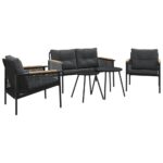 5-Piece Balcony Furniture Set with Cushions Black Steel