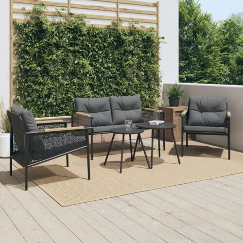 5-Piece Balcony Furniture Set with Cushions Black Steel - Image 2
