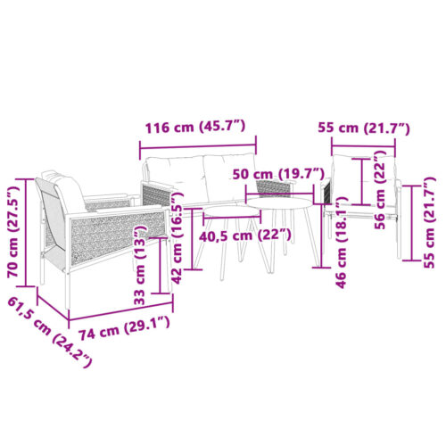 5-Piece Balcony Furniture Set with Cushions Black Steel - Image 11