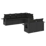 7-Piece Garden Sofa Set with Cushions Black Poly Rattan Wicker Outdoor Patio Furniture