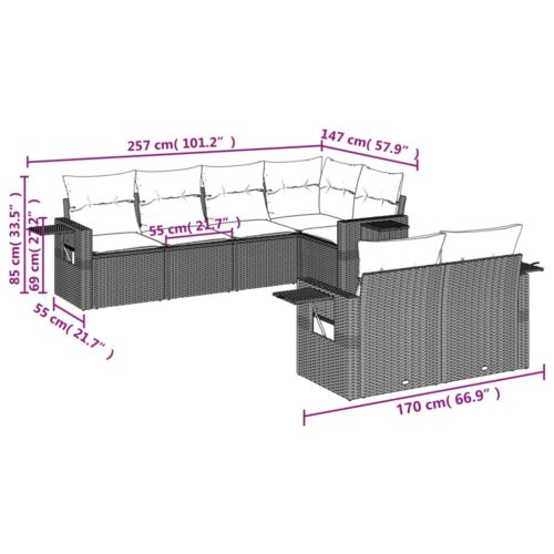 7-Piece Garden Sofa Set with Cushions Black Poly Rattan Wicker Outdoor Patio Furniture - Image 3