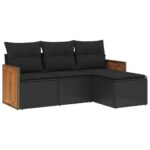 4-Piece Garden Sofa Set with Cushions Black Poly Rattan Wicker Outdoor Patio Furniture